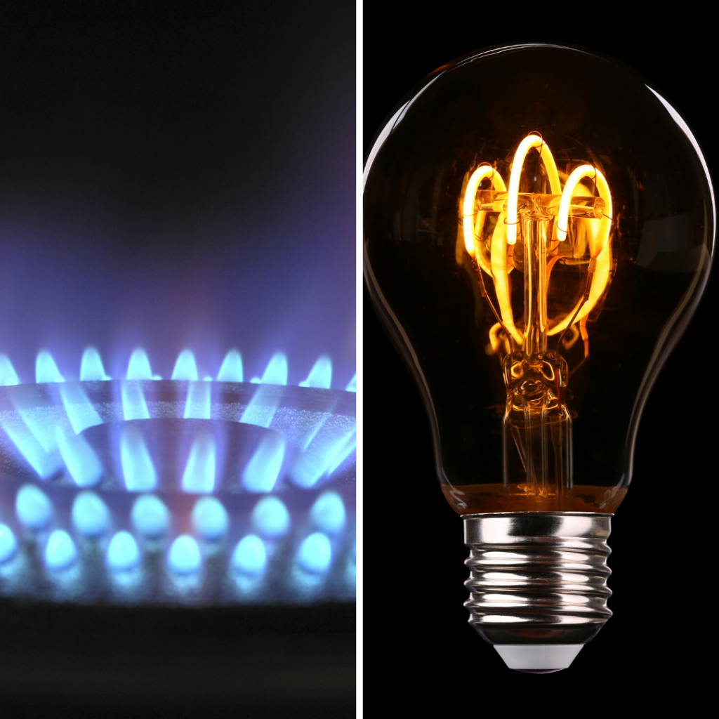 Gas en elektriciteit gasbrander en gloeilamp