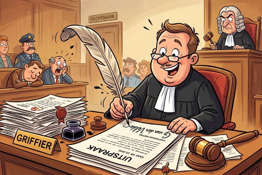 griffier die handtekening zet onder uitspraak rechtbank