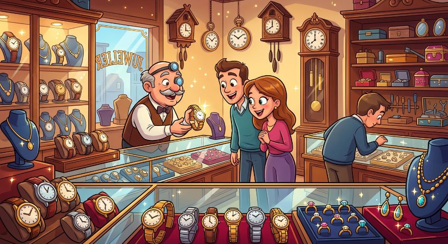 winkel met horloges en sieraden